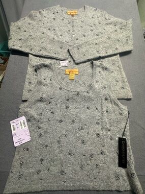 Women’s Classiques Entier Light Gray Beaded Sweater & Tank Set